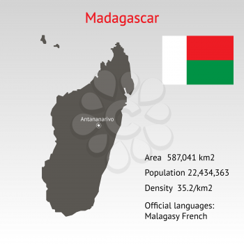 Maps of Madagascar with flag and info about country