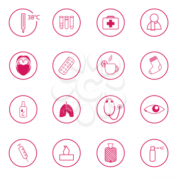 set of 16 pink medical signs related to common cold