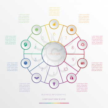 Circles from coloured lines, template infographic ten positions