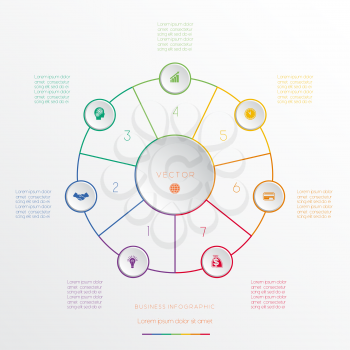 Circles from coloured lines, template infographic seven positions