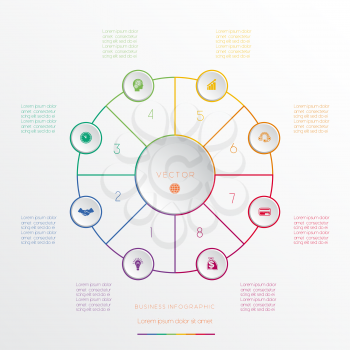 Circles from coloured lines, template infographic eight positions