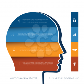 Template for infographic, head the person from colour strips, startup business concept, template for four positions, steps, options or parts