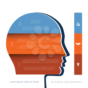 Template for infographic, head the person from colour strips, startup business concept, template for three positions, steps, options or parts