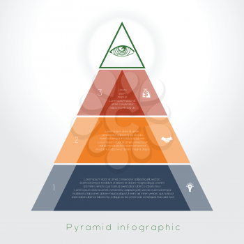 Template Infographic business process colorful pyramid for three text area