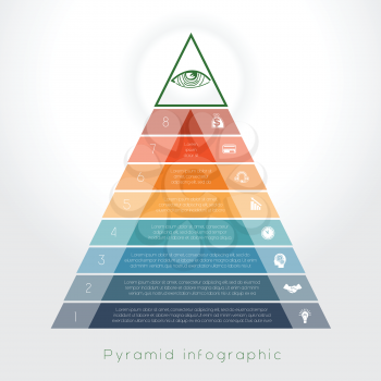 Template Infographic business process colorful pyramid for eight text area 