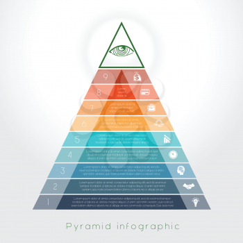 Template Infographic business process colorful pyramid for nine text area