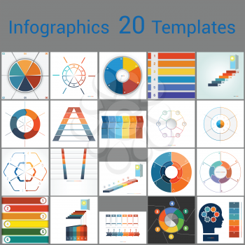 Infographics 20 Templates, text area on six position, Can be used for workflow process, business banner, diagram, number options, work plan, web design.