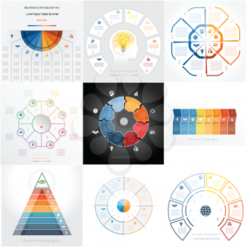 Templates Infographics, text area for eight positions possible to use for work flow, banner, diagram, web design, time line 