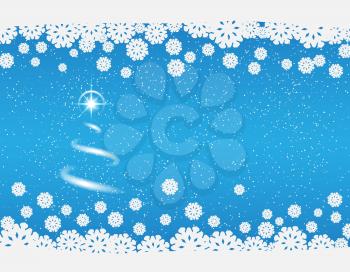 New Year's and Christmas winter blue background with snowflakes and bright star