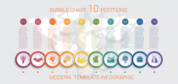 Charts business infographic step by step 10 positions colorful bubbles