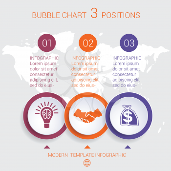 Charts business infographic step by step 3 positions colorful bubbles
