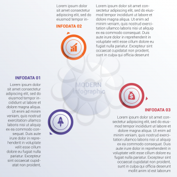 Vector illustration Modern Infographic diagram business steps for 3 options. Colour circles round white circle.