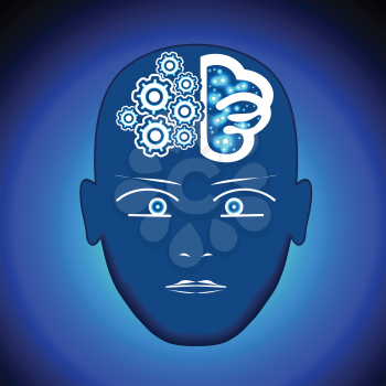 Head, Brain, Gears, visualization of process of thinking human. 