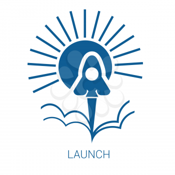 Launch vector blue flat icon on white background.