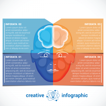  Infographic Template with abstract head, brain, place for text 4 positions, can be used for conceptual banner, diagram, number options.