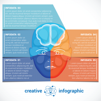 Infographic Template with abstract head, brain, place for text 5 positions, can be used for conceptual banner, diagram, number options.