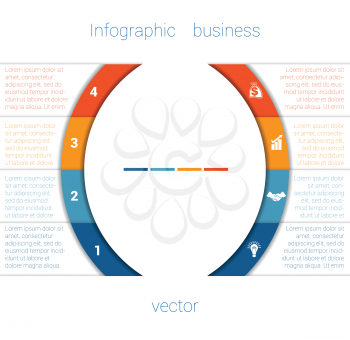 Vector Template Infographic Four Position.  Colorful Semicircles and White Strips for Text Area. Business Area Chart Diagram Data.
