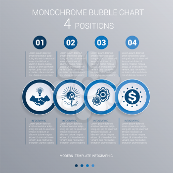  Infographics template for 4 steps. Monochrome Blue bubbles chart, elements for visualization business processes.  