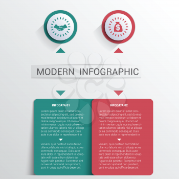  Infographics design template, color buttons and numbered 2 plates shapes, modern website template. 