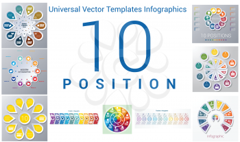 Universal Vector Templates Infographics for 10 positions. Business conceptual icons. 