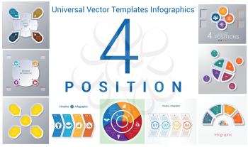 Universal Vector Templates Infographics for 4 positions. Business conceptual icons. 