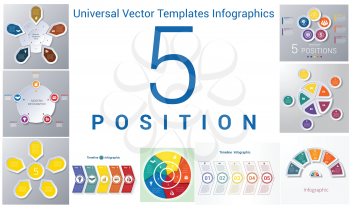 Universal Vector Templates Infographics for 5 positions. Business conceptual icons.