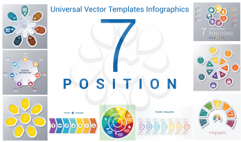 Universal Vector Templates Infographics for 7 positions. Business conceptual icons.