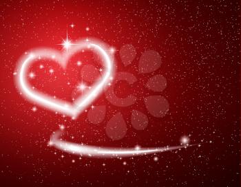 White Heart, Star, Snow on Red Background for Valentine 