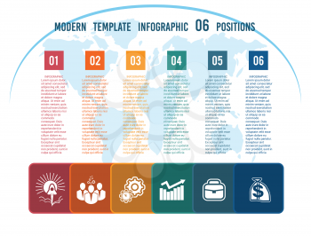 Charts business infographic template step by step Colour squares with columns for the text on a world map 06 positions