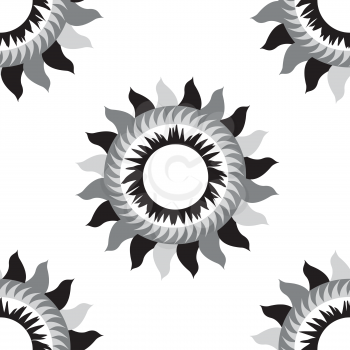 Black and white  flower sun seamless pattern