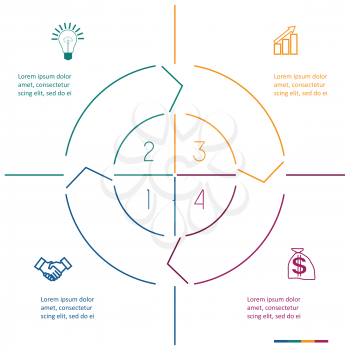 Infographic circle template from colourful lines with text areas on four positions