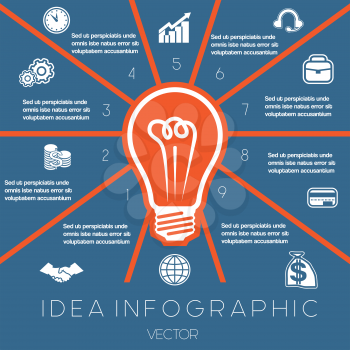 Idea Business Concept. Light bulb infographics template on ten positions possible to use for workflow, banner, diagram,  web design, timeline, area chart