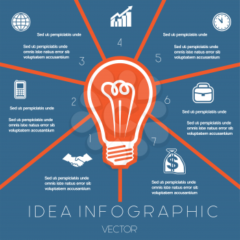 Idea Business Concept. Light bulb infographics template on seven positions possible to use for workflow, banner, diagram,  web design, timeline, area chart 