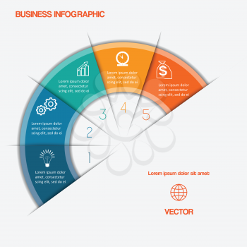 Business infographic semicircle with text areas on five positions