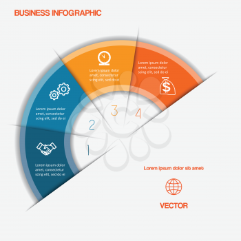 Business infographic semicircle with text areas on four positions