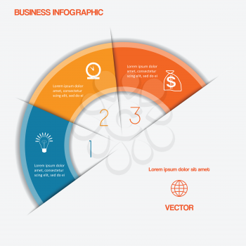 Business infographic semicircle with text areas on three positions