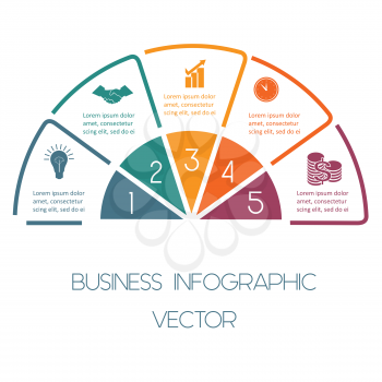 Infographic Semicircle template colourful lines with text areas on five positions