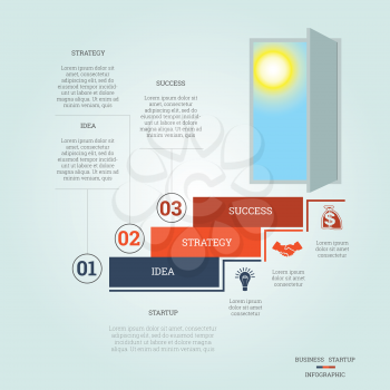 Business success startup, Conceptual infographics steps up ladders and doorway, template three positions, possible to use for workflow, banner, diagram, web design, timeline, area chart, number options, step up options