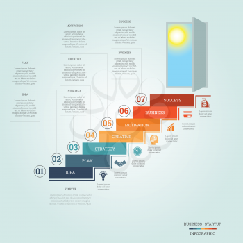 Business success startup, Conceptual infographics steps up ladders and doorway, template seven positions, possible to use for workflow, banner, diagram, web design, timeline, area chart, number options, step up options