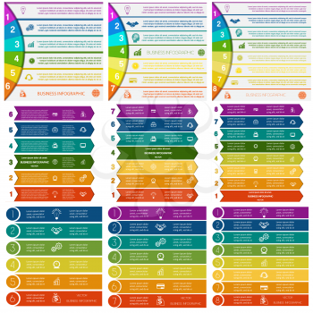 Set 9 templates, Infographics for business conceptual cyclic processes, colorful strips on 6, 7, 8  positions possible to use for work flow, banner, diagram, web design, time line, area 