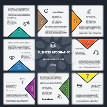 Vector illustration with 8 options numbered templates for infographic, diagramme, technological process, business concept, or other step-by-step representation