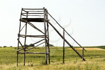 Lookout tower in the sunny field