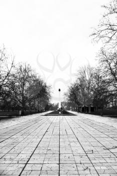 Eternal flame monument in the park black and white photography