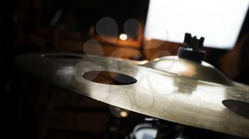 Drum Cymbal In Music Studio Close Up 