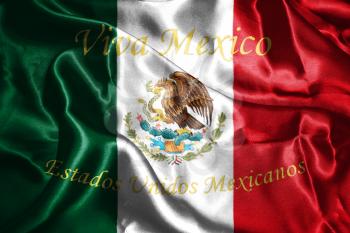 Mexican National Flag With Eagle Coat Of Arms and Text. Viva Mexico, Estados Unidos Mexicanos,  Meaning, Live Mexico, United Mexican States, 3D Rendering