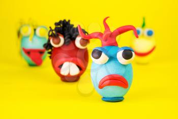 Easter Eggs Cartoonish Characters With Plasticine Eyes, Mouth and Hair Having an Expressive Faces