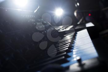Piano Keyboards In Music Studio. Musical Instruments 