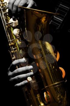 Saxophone Player Saxophonist Closeup Isolated On Black Background