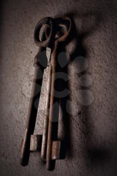 Old Rusted Keys Hanging On The Wall