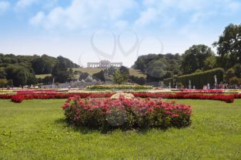 Beautiful Garden Of The Schönbrunn Palace With Gloriette In The Background in Vienna, Austria